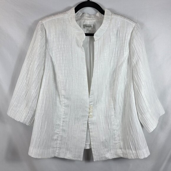 Dressbarn White Crinkle Textured Blazer Women's Size 1X Three Button 3/4 Sleeves - Picture 1 of 13